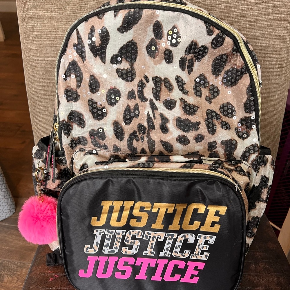 Justice backpack with detachable lunch bag.